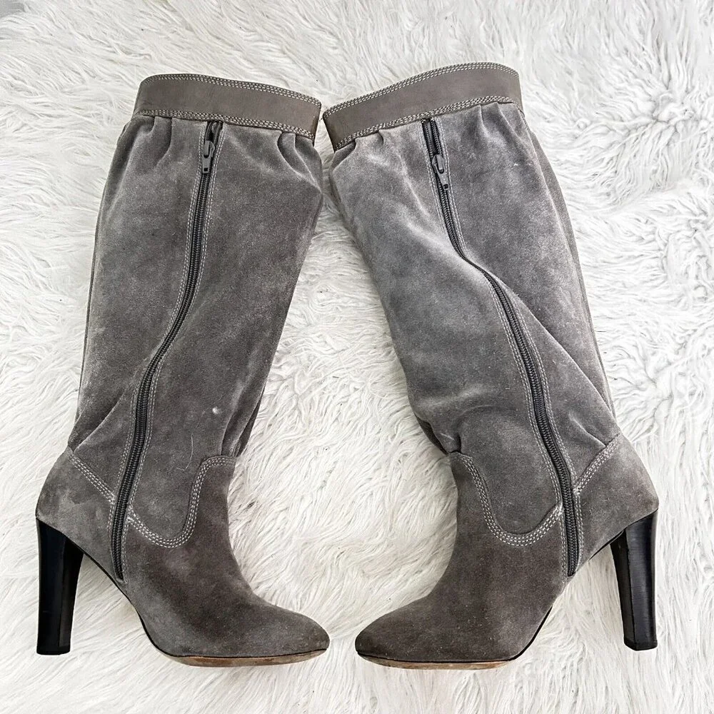 MICHAEL‎ MICHAEL KORS Tall Slouchy Shaft Boots Stale Grey Suede Leather Size 7 M